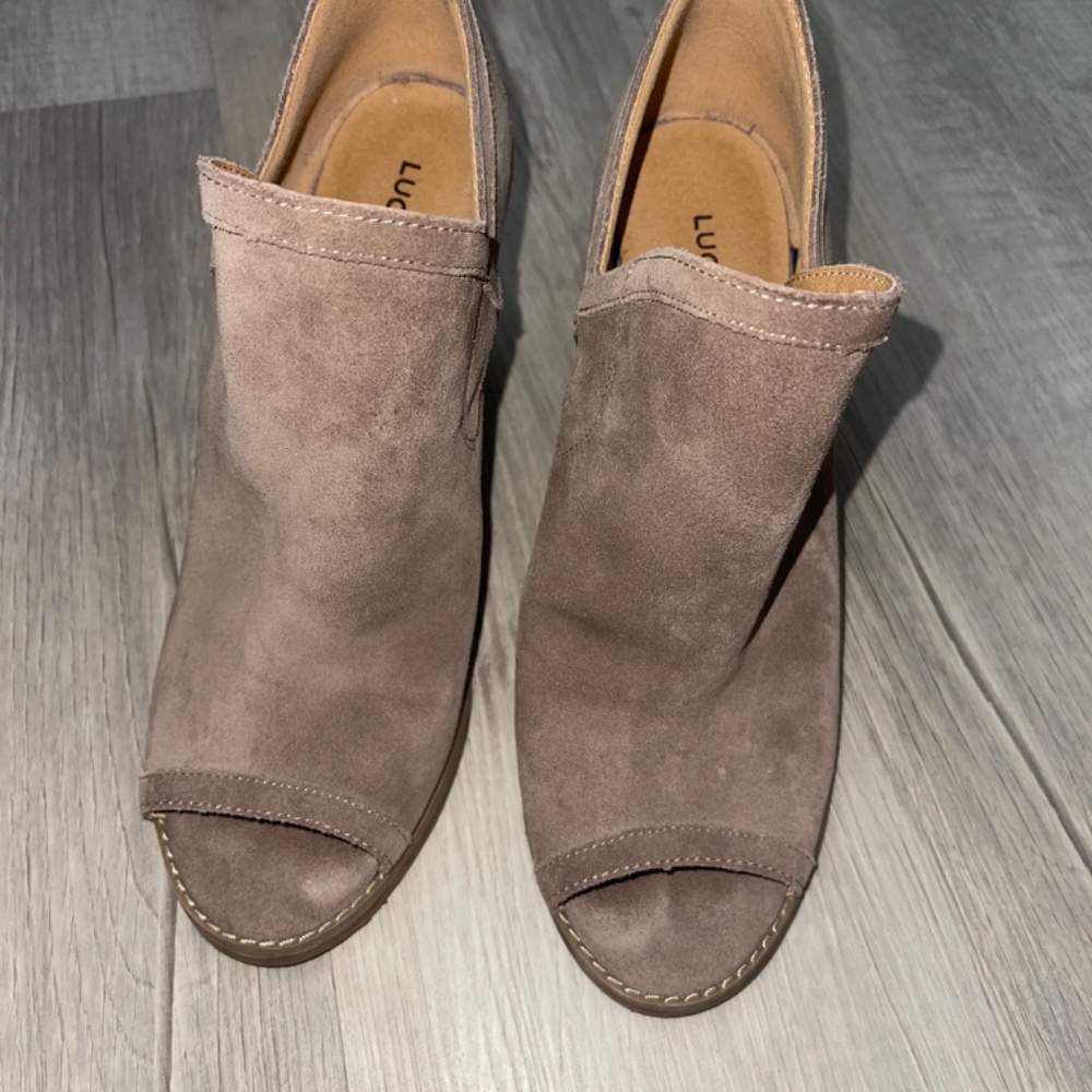 Lucky Brand Tan Open Toe Bootie Heels / Shoes Size 8.5 - Picture 4 of 6